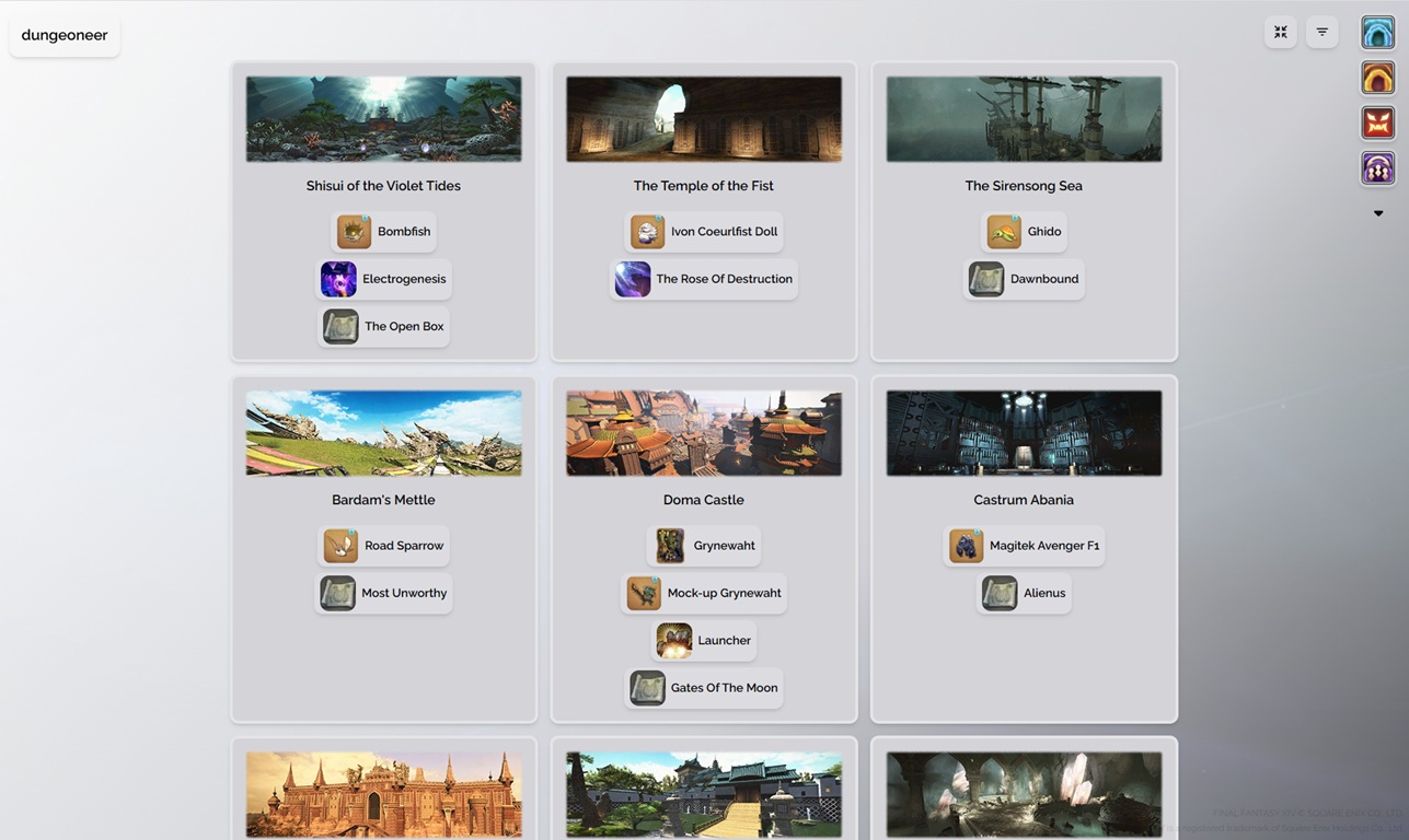 A screenshot of the Dungeoneer website