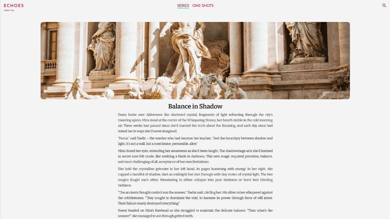 A screenshot of the Echoes website